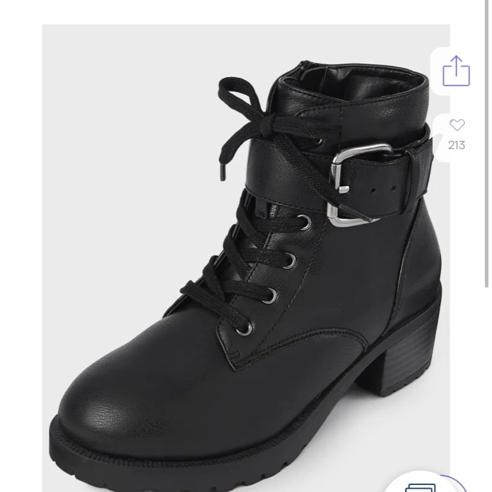 Faux leather lace buckle boots